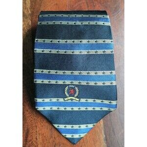 Vintage Tommy Hilfiger Tie 100%  Italian Silk Made USA Blue Yellow Logo EUC